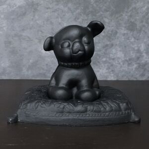 Vintage Cast Iron Puppy On Pillow Dog Collectible Coin Piggy Bank